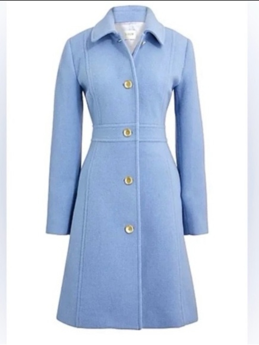 J.Crew Light Blue Wool-Blend Long Coat - Classic Button Front